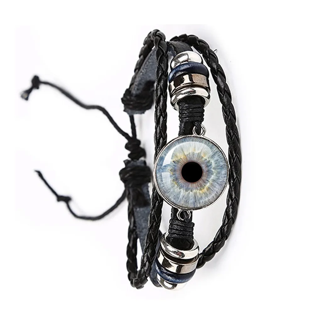 Fashion Dragon Evil Eye Bracelet Dragon Eye Glass Cabochon Leather Bracelets Lace up Adjustable Evil Eye Bracelet Jewelry