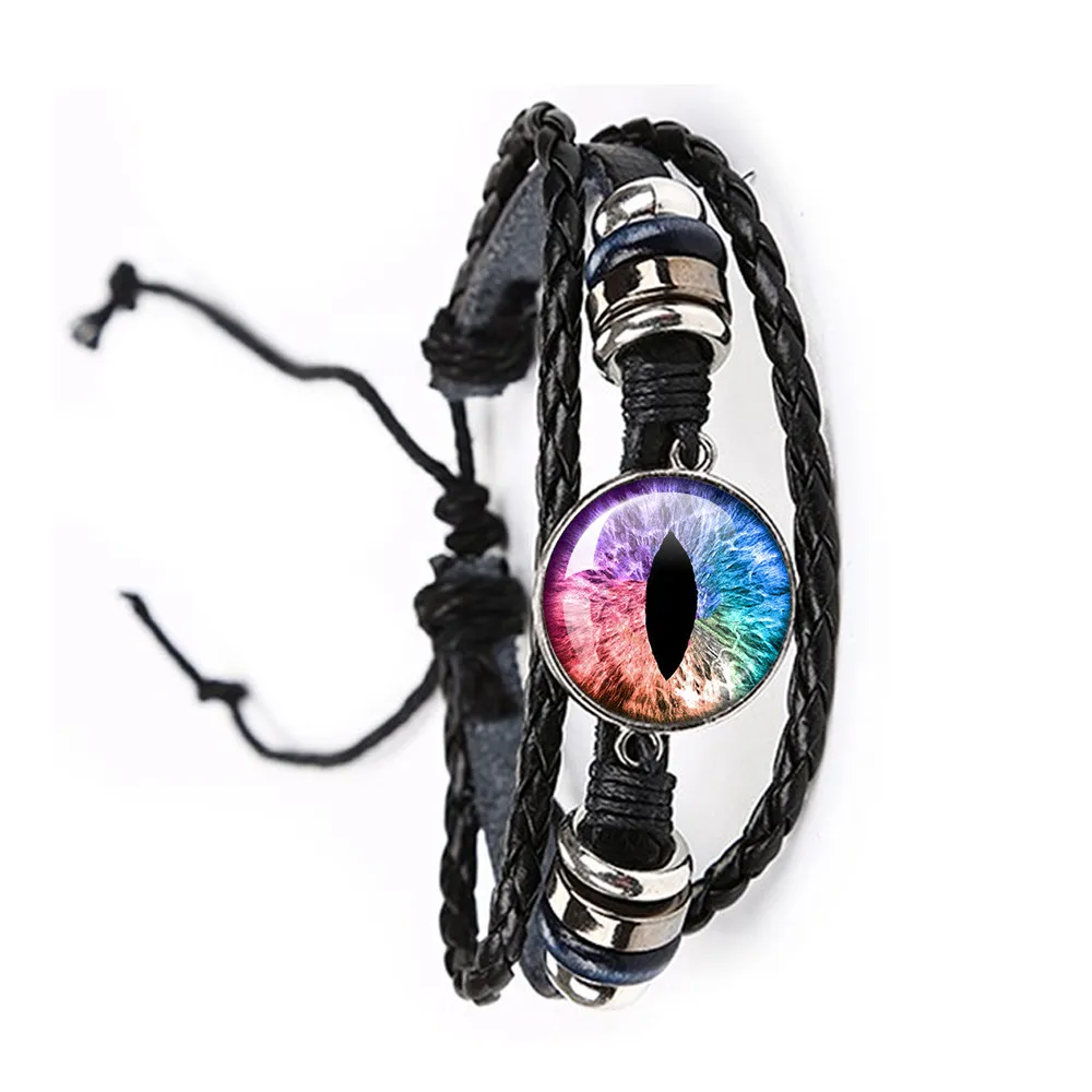 Fashion Dragon Evil Eye Bracelet Dragon Eye Glass Cabochon Leather Bracelets Lace up Adjustable Evil Eye Bracelet Jewelry