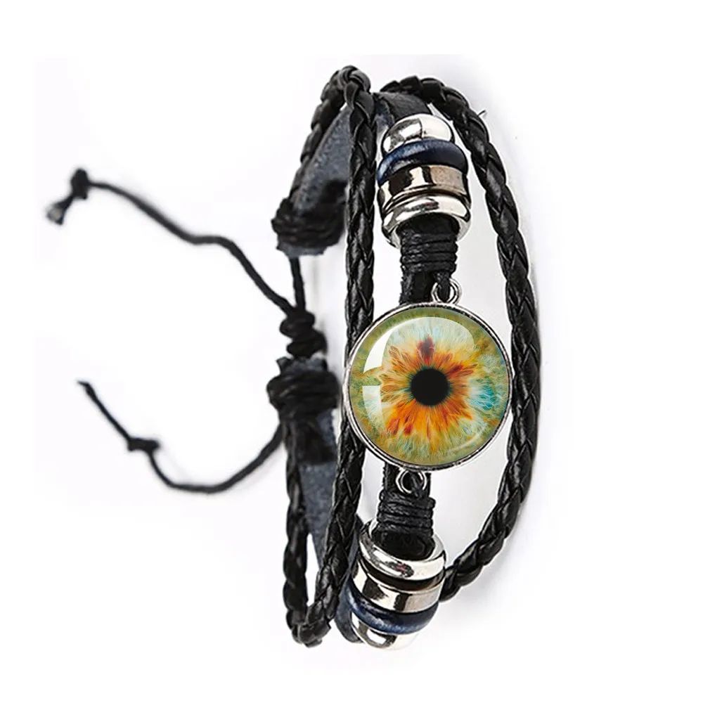 Fashion Dragon Evil Eye Bracelet Dragon Eye Glass Cabochon Leather Bracelets Lace up Adjustable Evil Eye Bracelet Jewelry