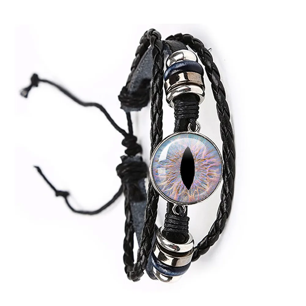 Fashion Dragon Evil Eye Bracelet Dragon Eye Glass Cabochon Leather Bracelets Lace up Adjustable Evil Eye Bracelet Jewelry