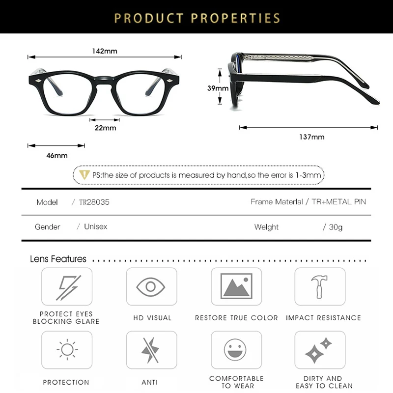 Personality Vintage Spectacles Frame Men Women Ultralight TR90 Square Rivet Frame Anti Blue Light Optical Eyeglasses