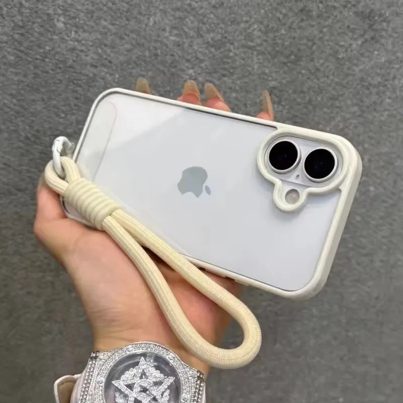 Luxury Candy Color Bumper With Lanyard Phone Case For iPhone 17 16 15 14 13 12 11 Pro Max Plus Clear Acrylic Shockproof Cover
