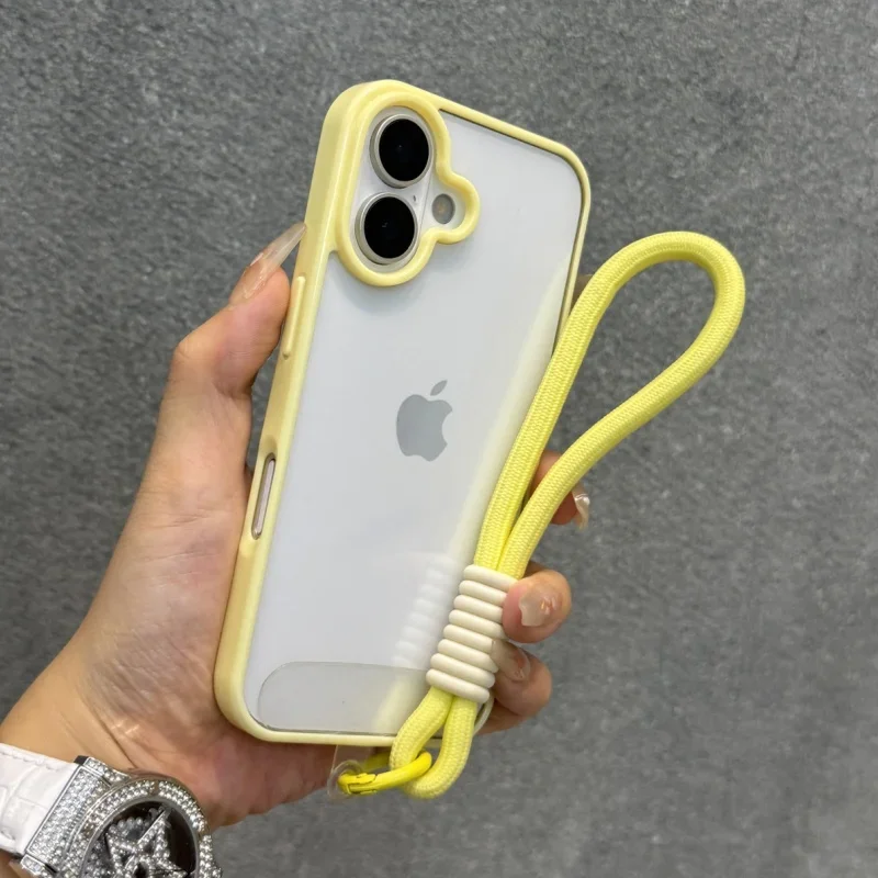Luxury Candy Color Bumper With Lanyard Phone Case For iPhone 17 16 15 14 13 12 11 Pro Max Plus Clear Acrylic Shockproof Cover