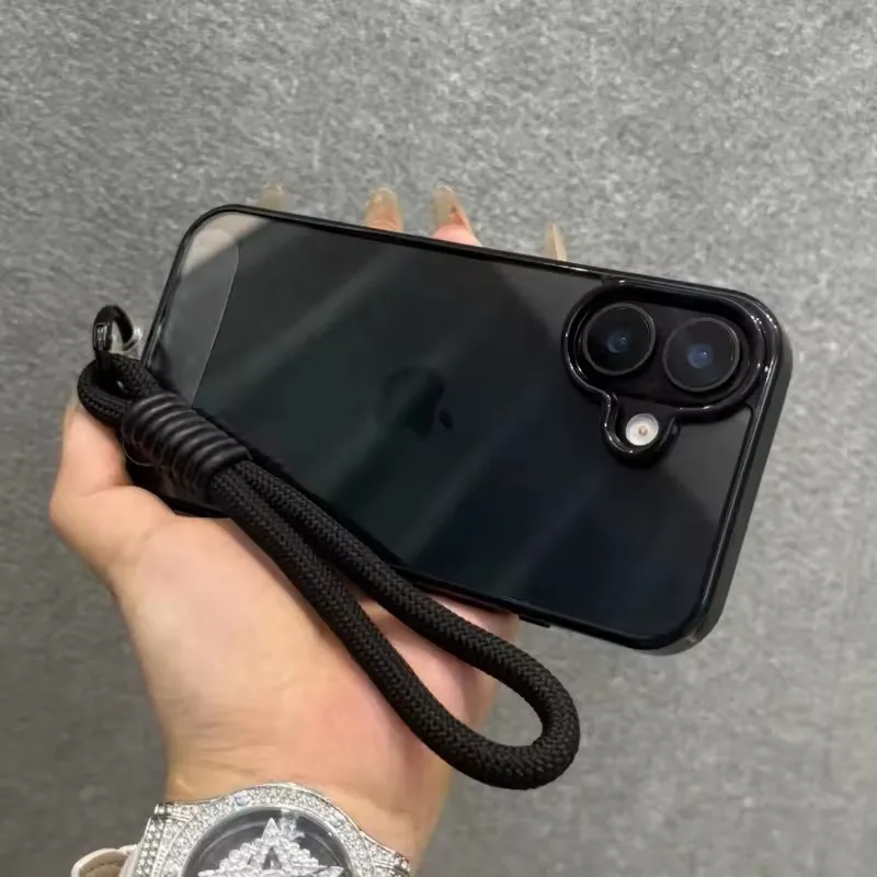 Luxury Candy Color Bumper With Lanyard Phone Case For iPhone 17 16 15 14 13 12 11 Pro Max Plus Clear Acrylic Shockproof Cover