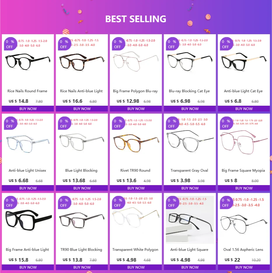Sun Photochromic Lens Square Nearsighted Glasses Anti-blue Light Computer Prescription Eyeglasses Diopter 0 -0.5 -1.0 To -4.0