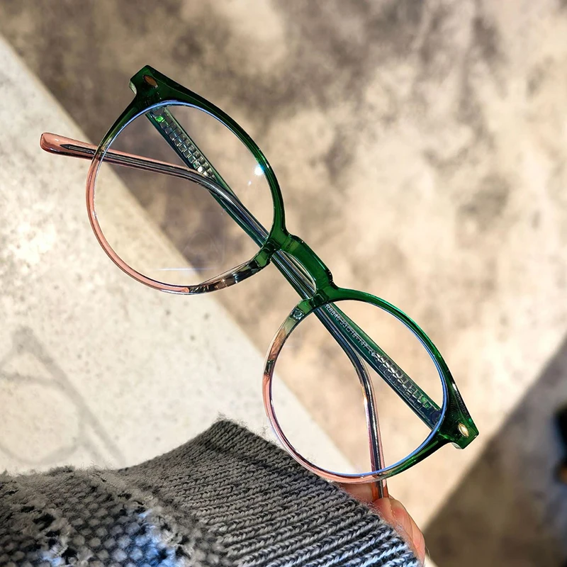 Fashion Colorful Spectacles Frame Male Female TR90 Rivet Round Frame Computer Blue Light Blocking Lens Optical Eyeglasses