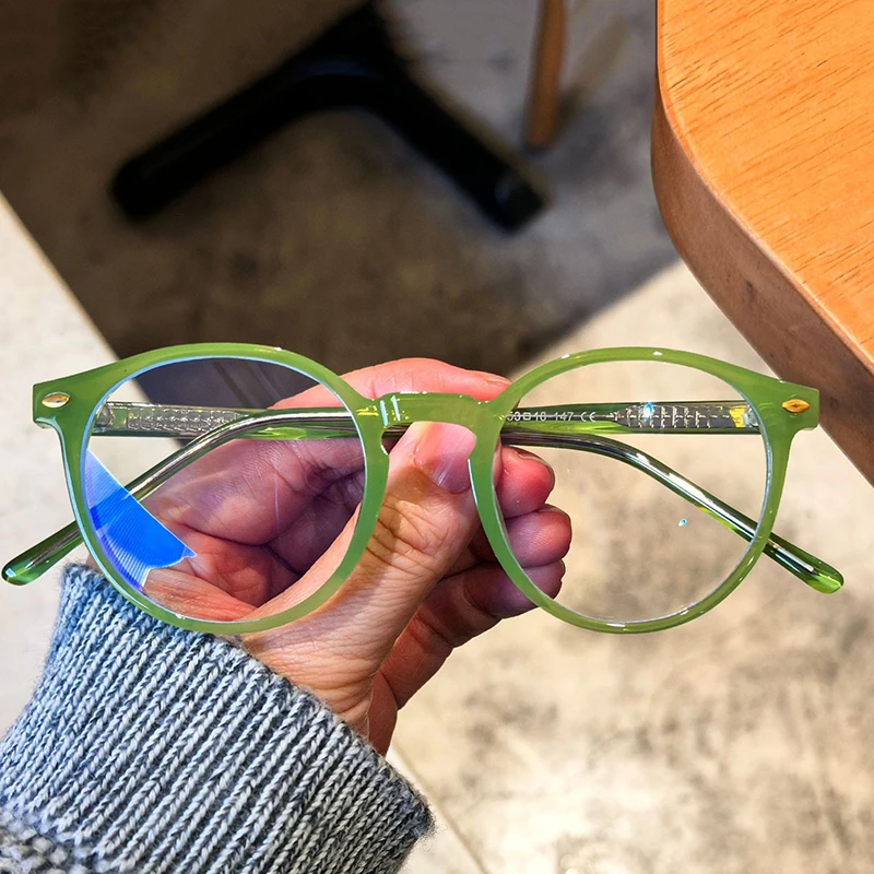 Fashion Colorful Spectacles Frame Male Female TR90 Rivet Round Frame Computer Blue Light Blocking Lens Optical Eyeglasses