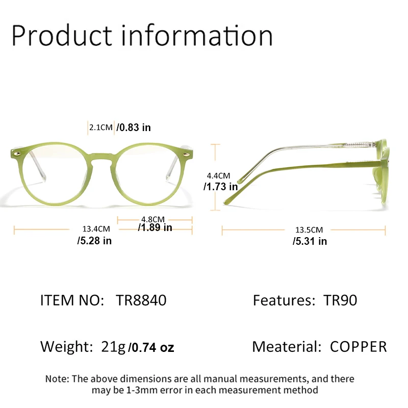 Fashion Colorful Spectacles Frame Male Female TR90 Rivet Round Frame Computer Blue Light Blocking Lens Optical Eyeglasses