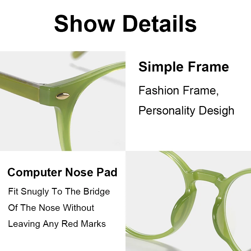 Fashion Colorful Spectacles Frame Male Female TR90 Rivet Round Frame Computer Blue Light Blocking Lens Optical Eyeglasses