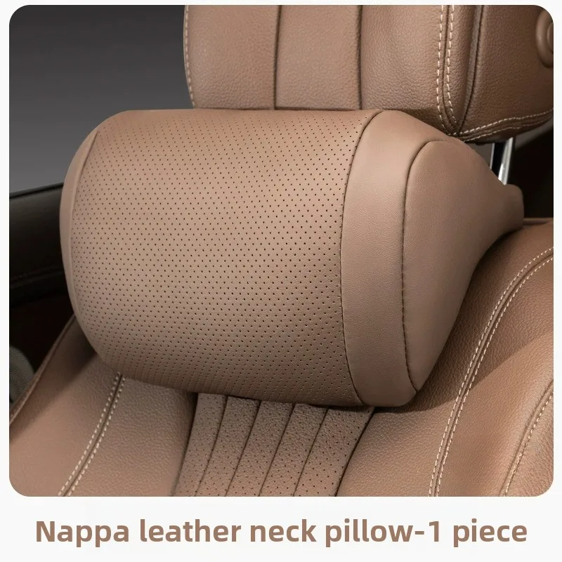 Luxury Nappa Leather Car Seat Headrest Universal Car Interior Seat Protect Neck Pillow Soft and Fluffy, Suitable for All Seasons
