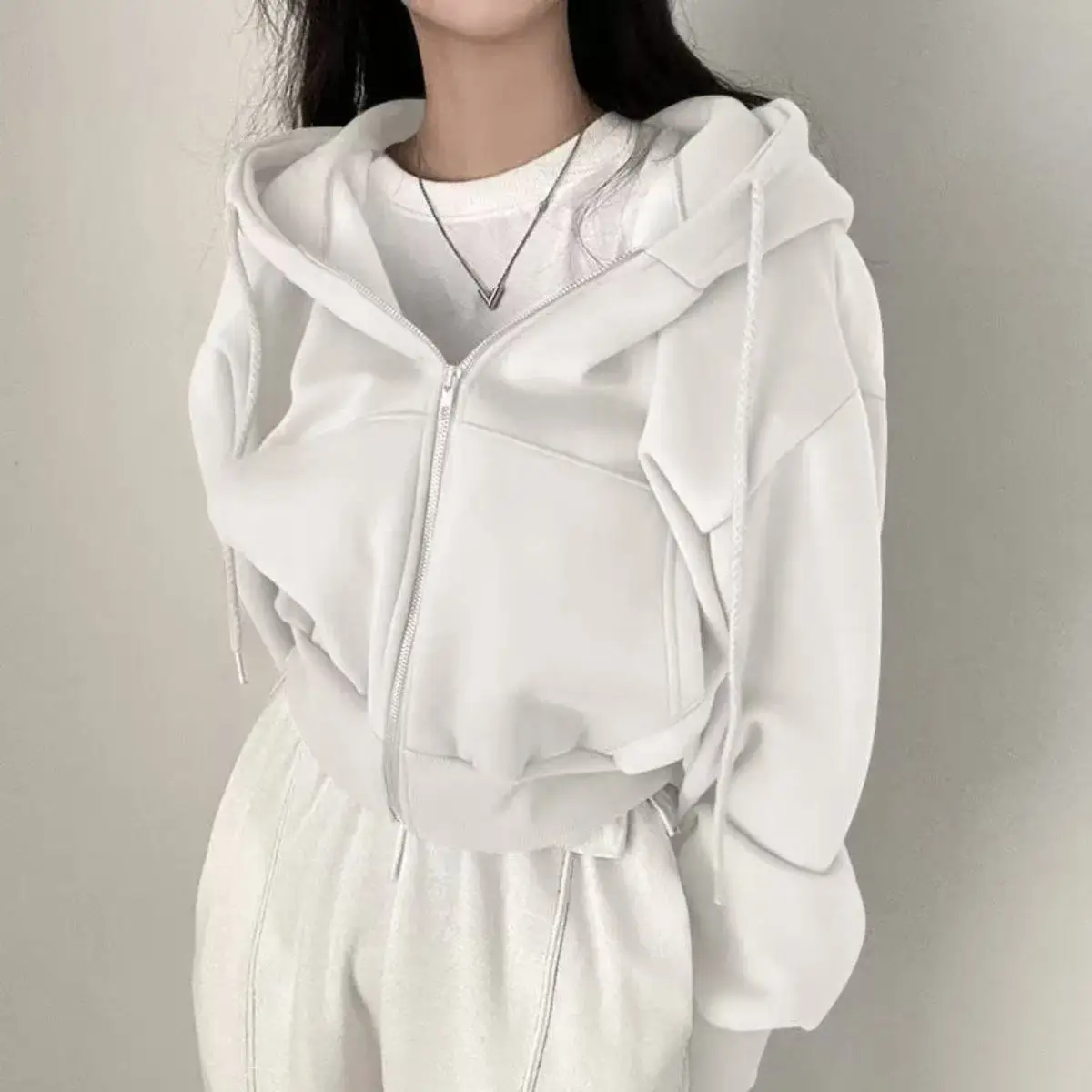 Autumn Winter Hooded Hoodies Women Casual Streetwear Zip Up Sweatshirts Long Sleeve Jackets Harajuku Y2K Crop Tops Hood Shirt