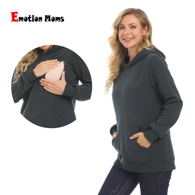 Maternity Hoodied Sweater Winter Thermal Fabric Long Sleeve Breastfeeding Jumpers Nursing Wear Lactation Clothes