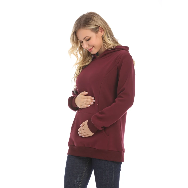 Maternity Hoodied Sweater Winter Thermal Fabric Long Sleeve Breastfeeding Jumpers Nursing Wear Lactation Clothes
