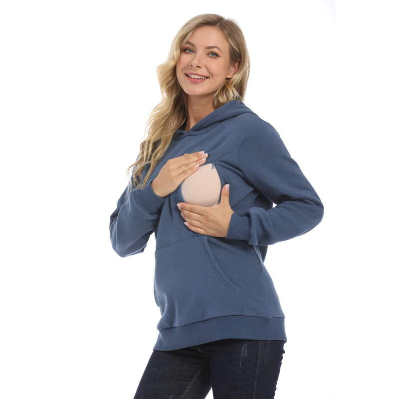 Maternity Hoodied Sweater Winter Thermal Fabric Long Sleeve Breastfeeding Jumpers Nursing Wear Lactation Clothes