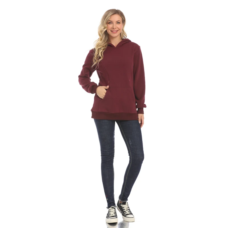 Maternity Hoodied Sweater Winter Thermal Fabric Long Sleeve Breastfeeding Jumpers Nursing Wear Lactation Clothes