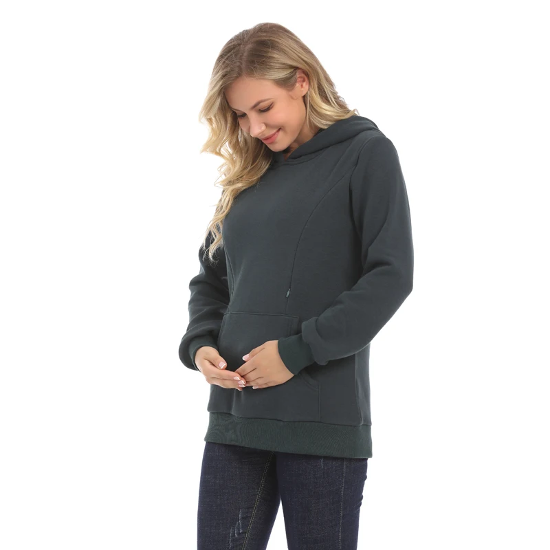Maternity Hoodied Sweater Winter Thermal Fabric Long Sleeve Breastfeeding Jumpers Nursing Wear Lactation Clothes
