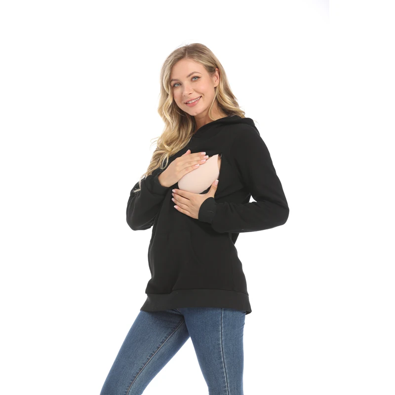 Maternity Hoodied Sweater Winter Thermal Fabric Long Sleeve Breastfeeding Jumpers Nursing Wear Lactation Clothes