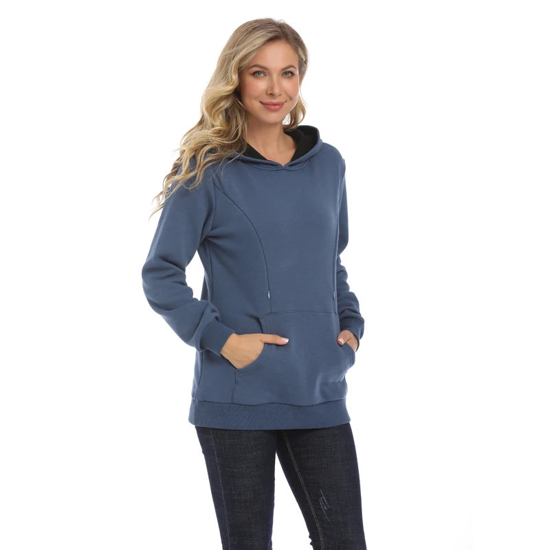 Maternity Hoodied Sweater Winter Thermal Fabric Long Sleeve Breastfeeding Jumpers Nursing Wear Lactation Clothes