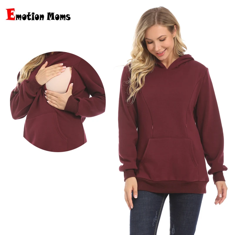 Maternity Hoodied Sweater Winter Thermal Fabric Long Sleeve Breastfeeding Jumpers Nursing Wear Lactation Clothes