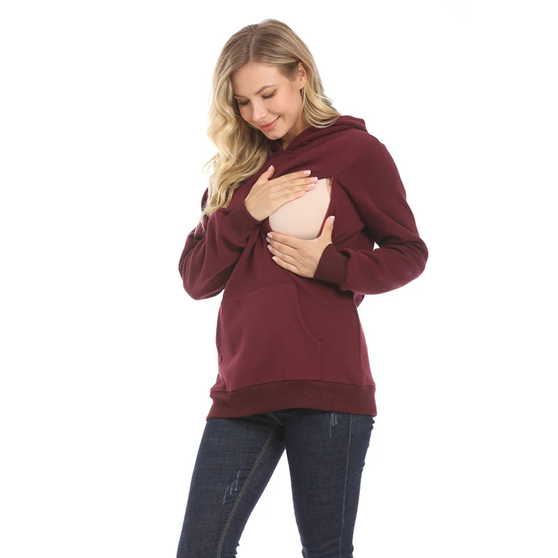 Maternity Hoodied Sweater Winter Thermal Fabric Long Sleeve Breastfeeding Jumpers Nursing Wear Lactation Clothes