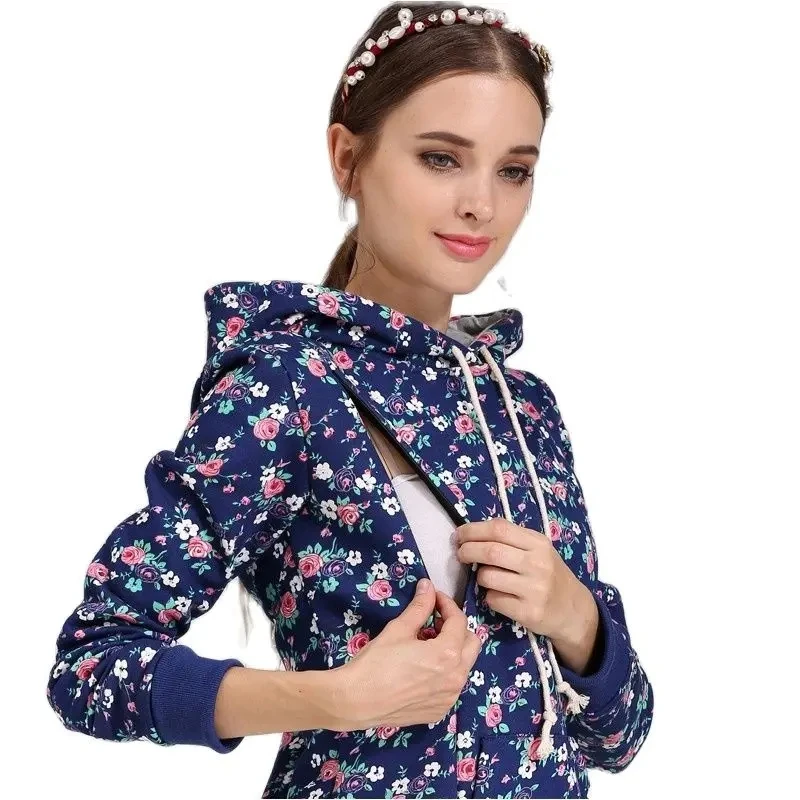 Maternity Hoodied Sweater Winter Thermal Fabric Long Sleeve Breastfeeding Jumpers Nursing Wear Lactation Clothes