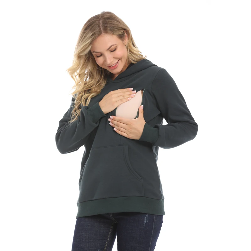 Maternity Hoodied Sweater Winter Thermal Fabric Long Sleeve Breastfeeding Jumpers Nursing Wear Lactation Clothes