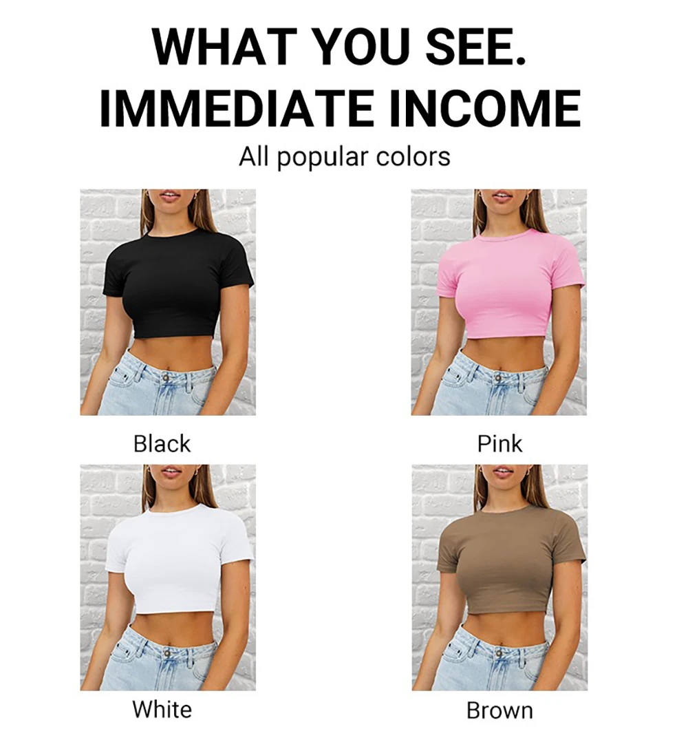 Summer Street Tight Elasticity T-Shirt Yoga Solid Color Women T Shirts Breathable Sexy Sportswear Crop Soft Female Short Sleeves