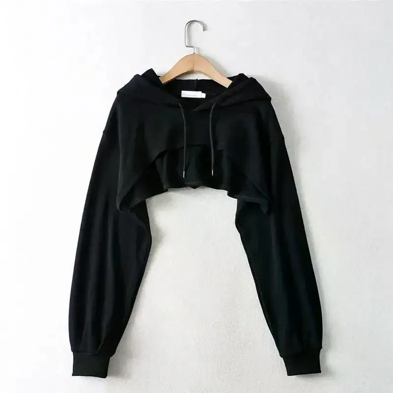 Hoodie Female Hoodie Personality Irregular Crop Ultra Short Style Long Sleeve Top Female Drop Shipping Sweatshirt Y2k Clothes