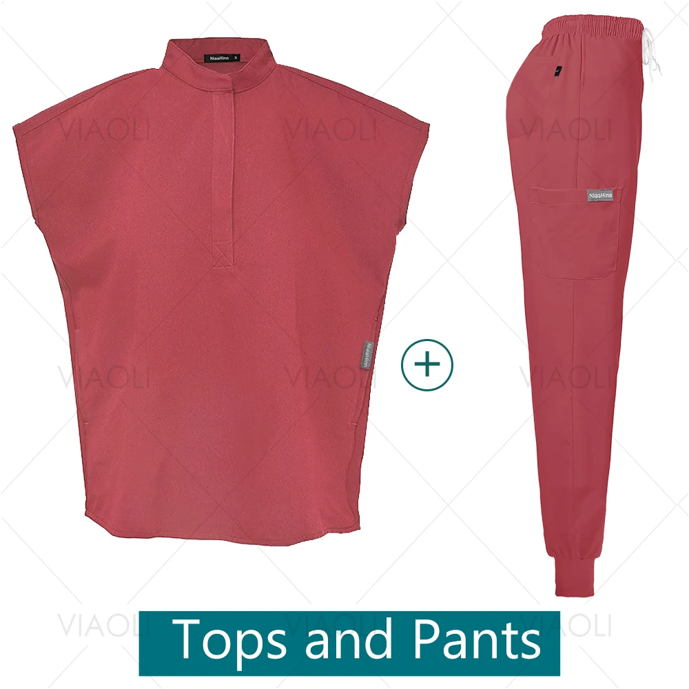 Scrubs Uniforms Sets Medical Nursing Hospital Working Clothes Solid Color Surgical Gowns Breathable Scrub Top Joggers Pants Suit