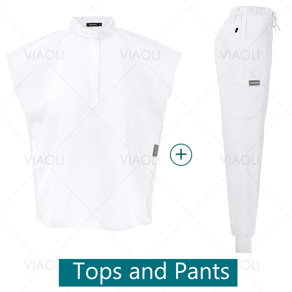 Scrubs Uniforms Sets Medical Nursing Hospital Working Clothes Solid Color Surgical Gowns Breathable Scrub Top Joggers Pants Suit