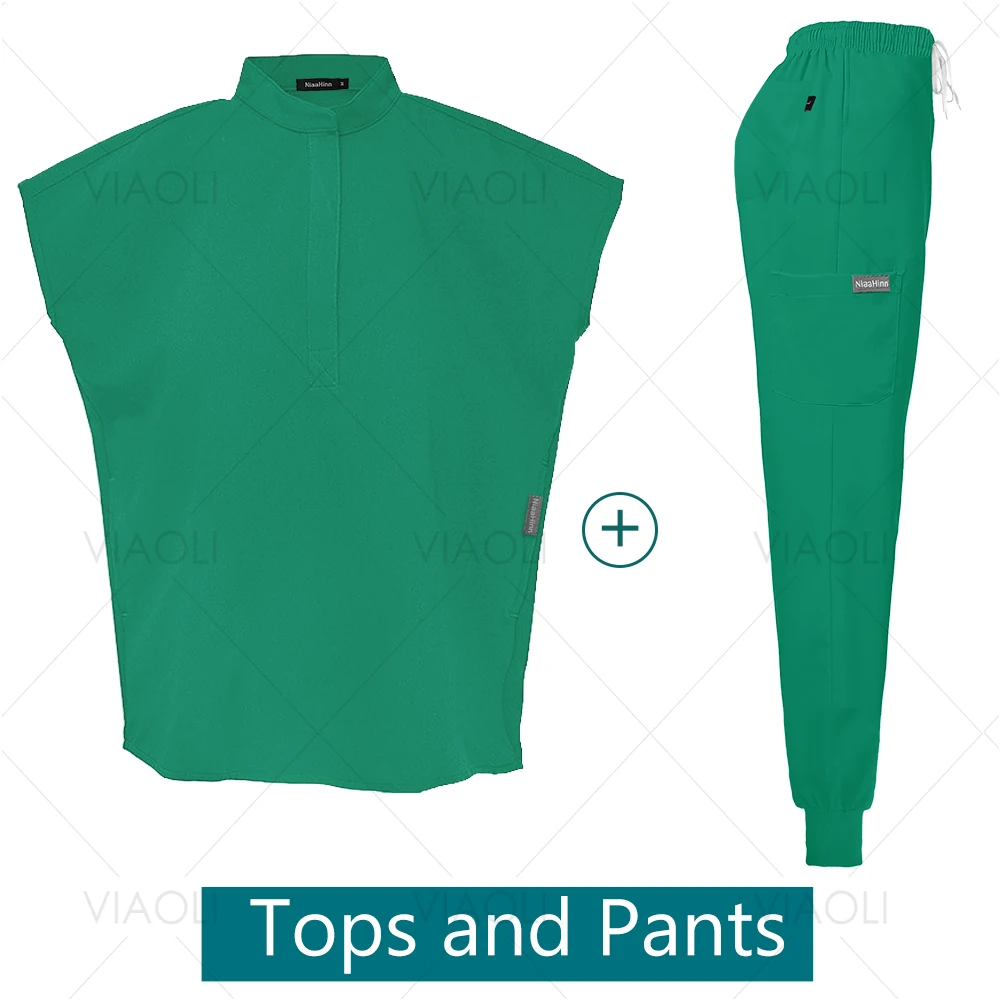 Scrubs Uniforms Sets Medical Nursing Hospital Working Clothes Solid Color Surgical Gowns Breathable Scrub Top Joggers Pants Suit
