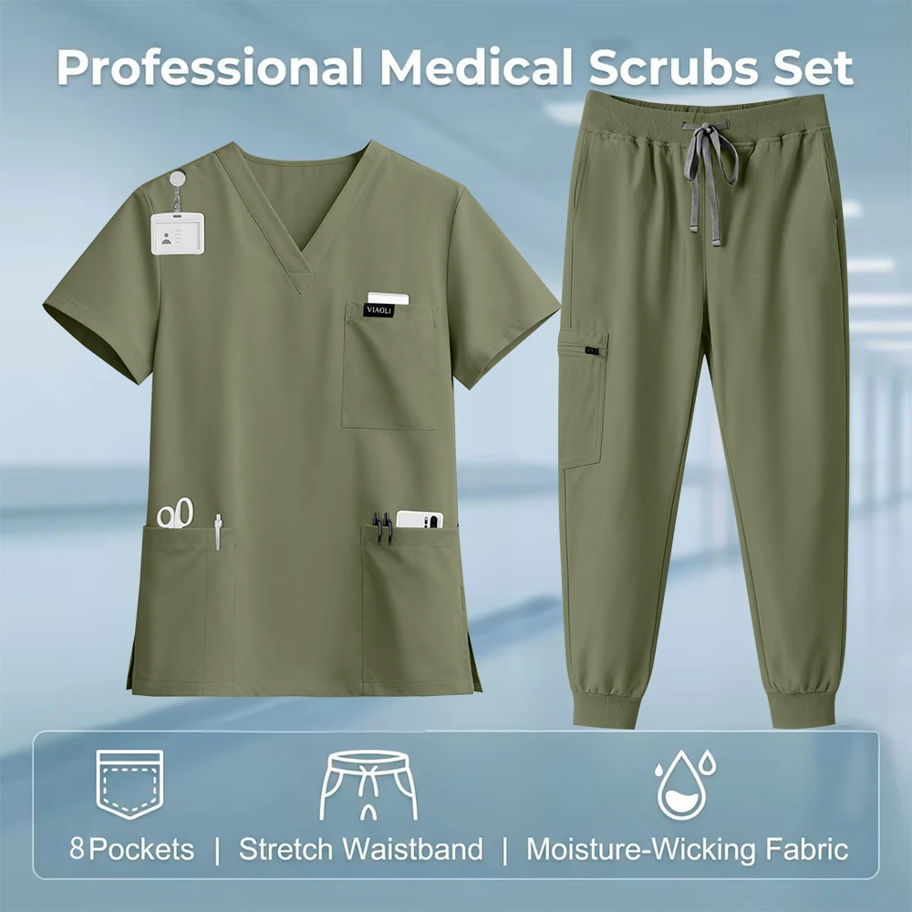 High Quality Clinical Pharmacy Beauty Salon Spa Top+Pants Hospital Surgical Uniform Woman Men Medical Nursing Scrub Uniforms Set