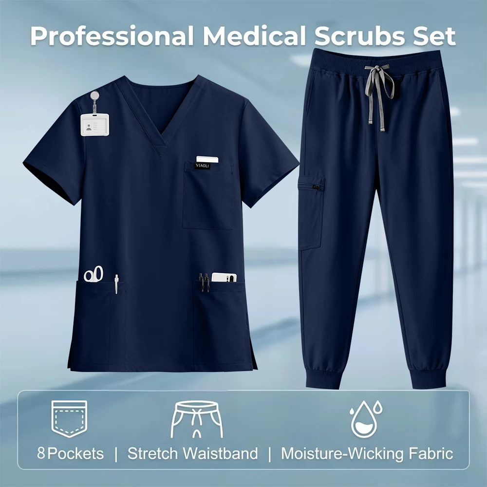 High Quality Clinical Pharmacy Beauty Salon Spa Top+Pants Hospital Surgical Uniform Woman Men Medical Nursing Scrub Uniforms Set