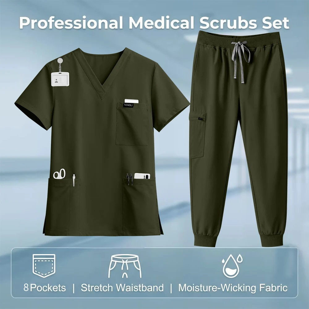High Quality Clinical Pharmacy Beauty Salon Spa Top+Pants Hospital Surgical Uniform Woman Men Medical Nursing Scrub Uniforms Set