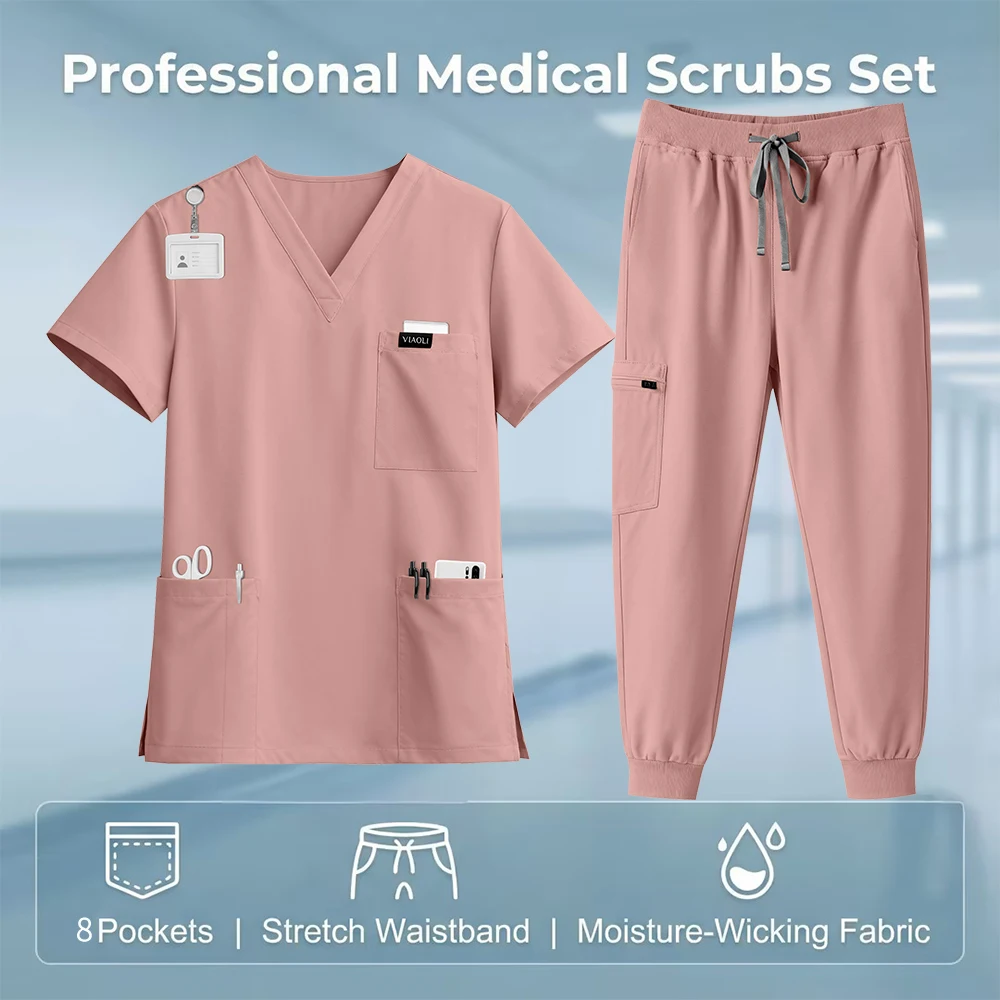 High Quality Clinical Pharmacy Beauty Salon Spa Top+Pants Hospital Surgical Uniform Woman Men Medical Nursing Scrub Uniforms Set
