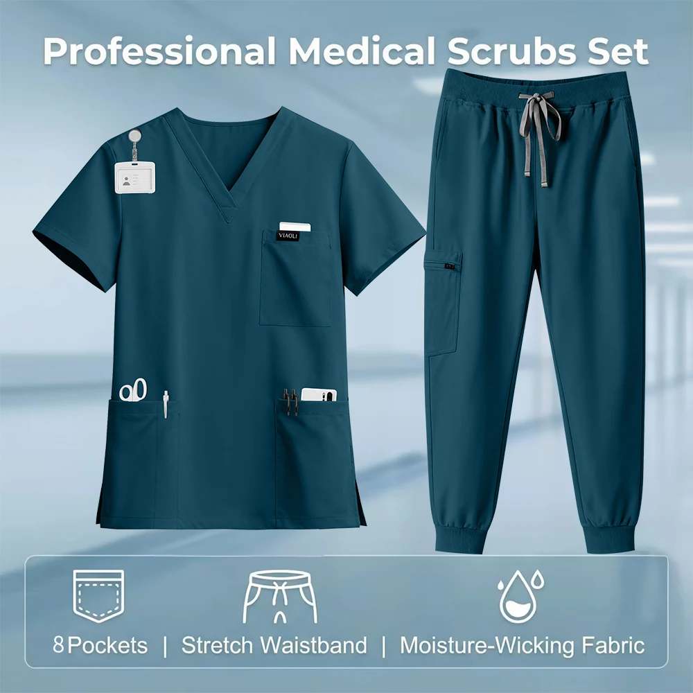 High Quality Clinical Pharmacy Beauty Salon Spa Top+Pants Hospital Surgical Uniform Woman Men Medical Nursing Scrub Uniforms Set
