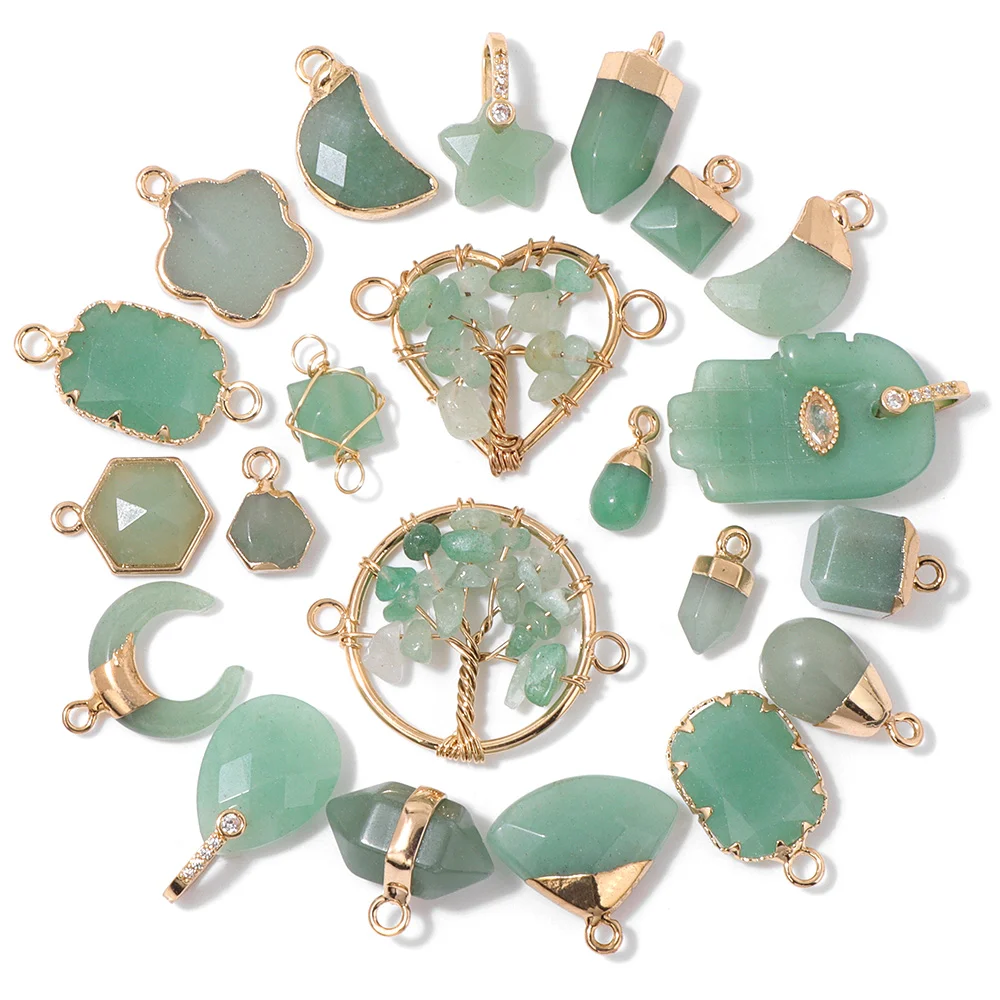 2PCS Necklace Pendant Natural Stone Green Aventurine Ornaments Pendant For Jewelry Making DIY Necklace Bracelet Accessory