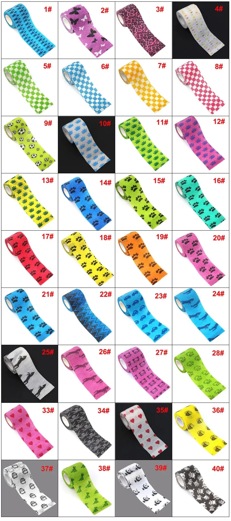 Colorful Printed Self Adhesive Elastic Bandage Wrap Tape 4.8m Sports Protector Bands for Finger Ankle Palm Joint Pet
