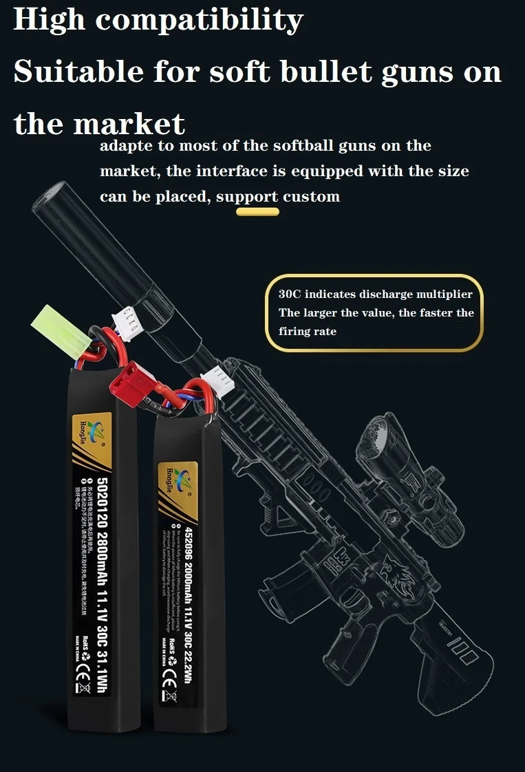 Water Gun Airsoft LiPo Battery 3S 11.1V 2800mAh 5020120 T/Small Tamiya Plug for Airsoft BB Air Pistol Electric Toys Guns Parts