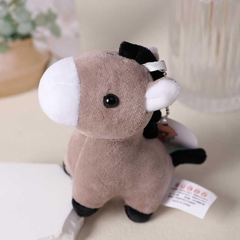 1Pc Lovely Cartoon Animal Brown Horse Alpaca Donkey Giraffe Zebra Soft Stuffed Small Doll Key Ring Pendant Birthday