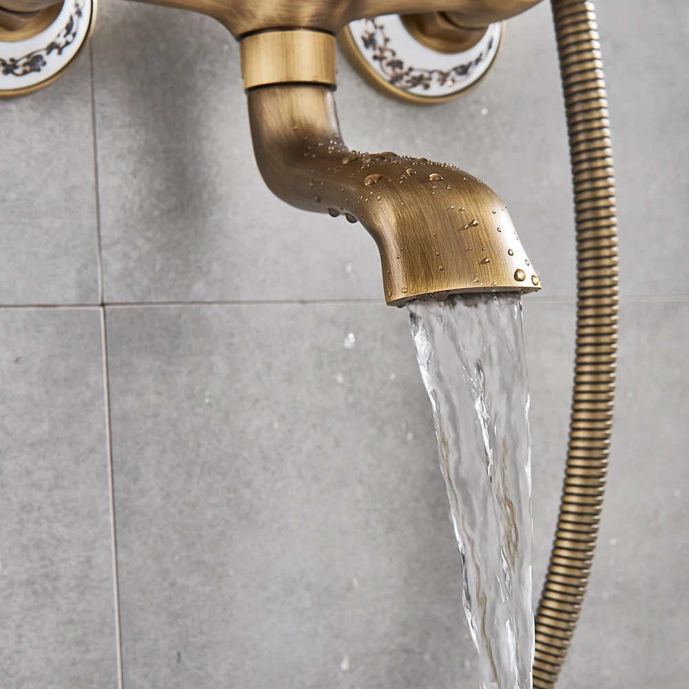Classic Antique Brass Bathroom Shower Faucet Set Bathtub Shower Faucet Bath Shower Tap Rainfall Shower Head Swivel Watering