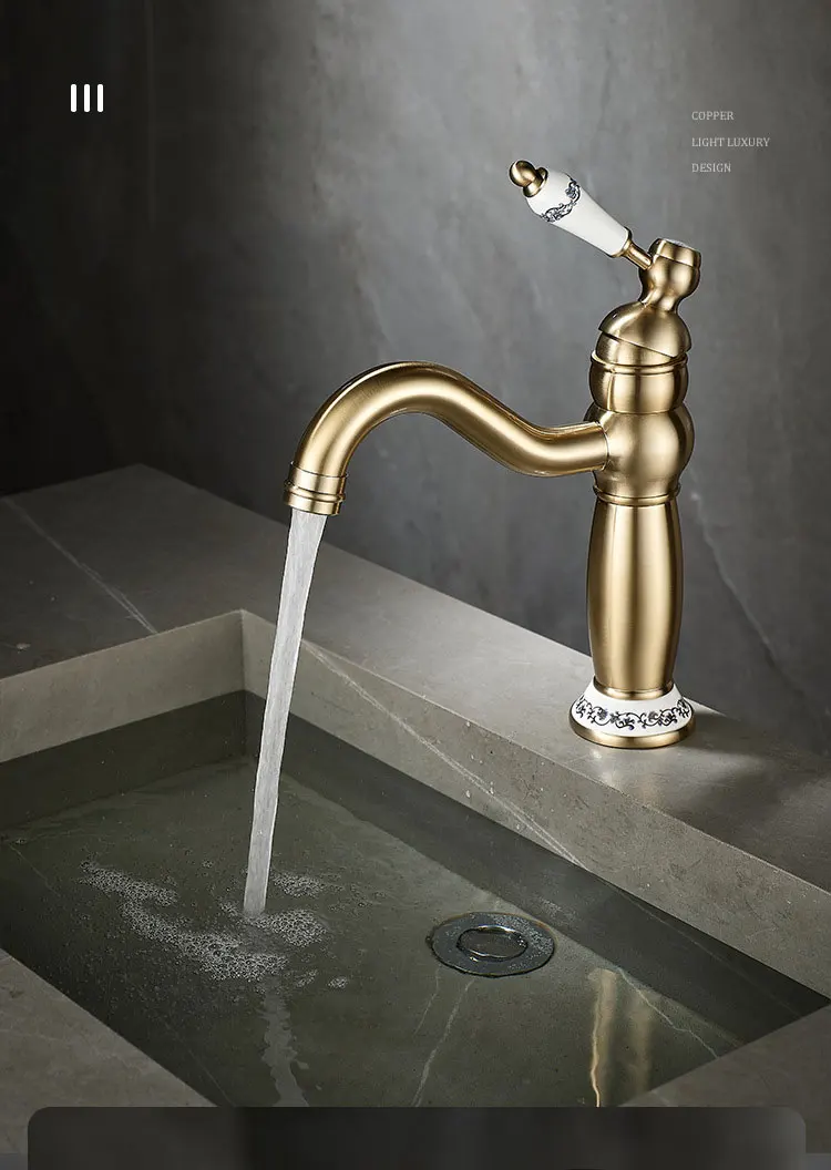 Brass Brushed gold vintage Basin Faucet Bathroom cabinet wash Basin Hot and Cold Water Faucet splash-proof XT-450