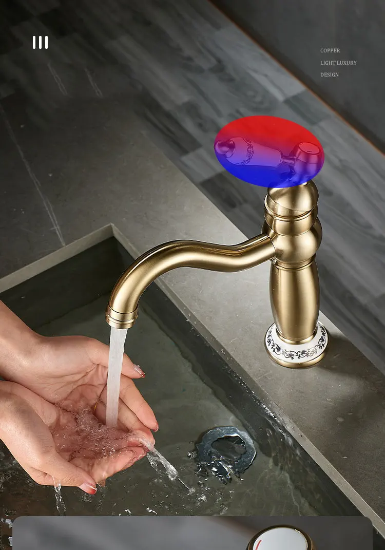 Brass Brushed gold vintage Basin Faucet Bathroom cabinet wash Basin Hot and Cold Water Faucet splash-proof XT-450