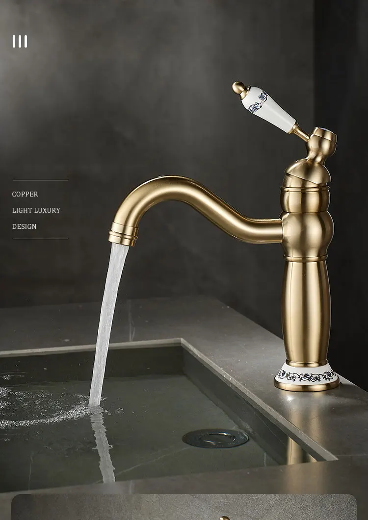 Brass Brushed gold vintage Basin Faucet Bathroom cabinet wash Basin Hot and Cold Water Faucet splash-proof XT-450