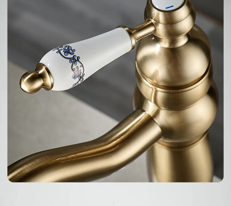 Brass Brushed gold vintage Basin Faucet Bathroom cabinet wash Basin Hot and Cold Water Faucet splash-proof XT-450