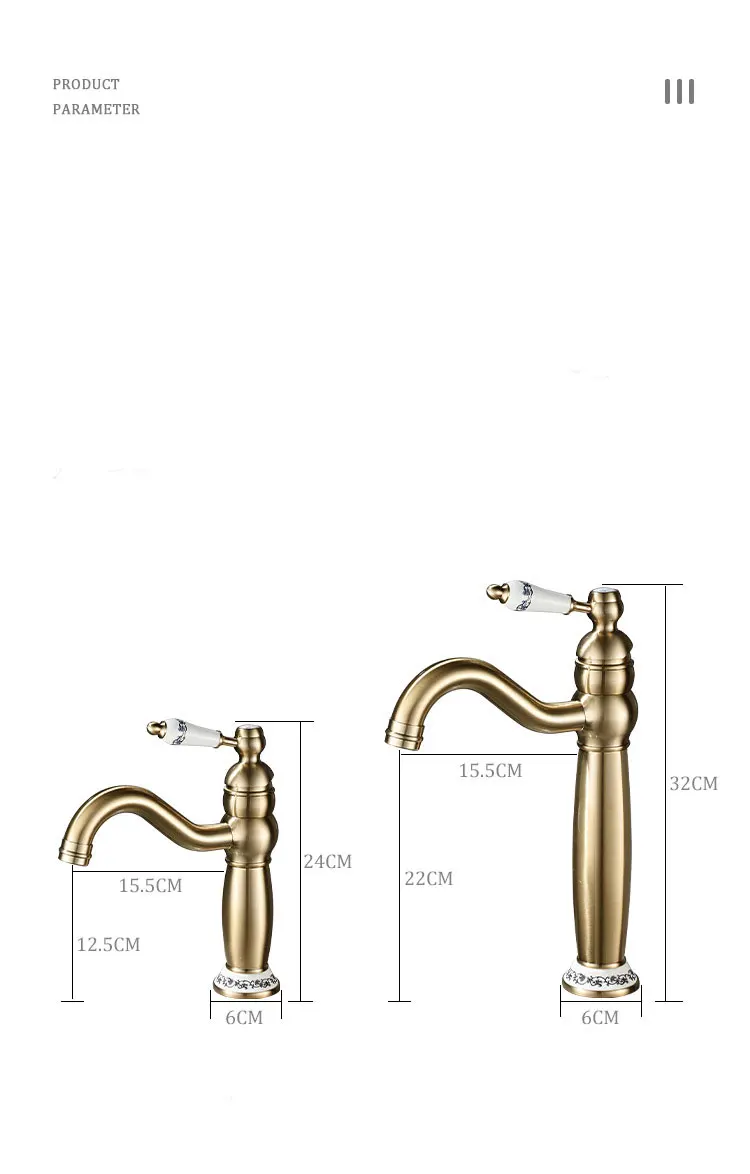 Brass Brushed gold vintage Basin Faucet Bathroom cabinet wash Basin Hot and Cold Water Faucet splash-proof XT-450