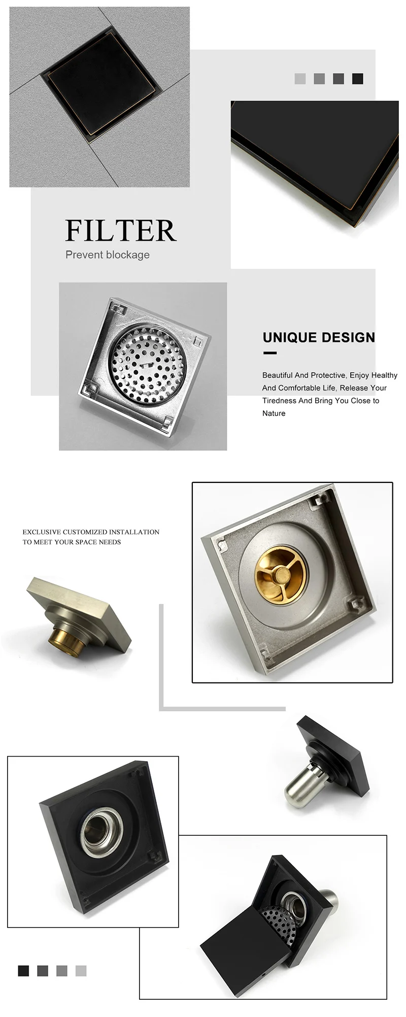 304Stainless Steel Floor Drain10cm Shower Floor Drain Bathroom Shower Invisible Floor Drain Toilet Balcony Waste Grates Strainer
