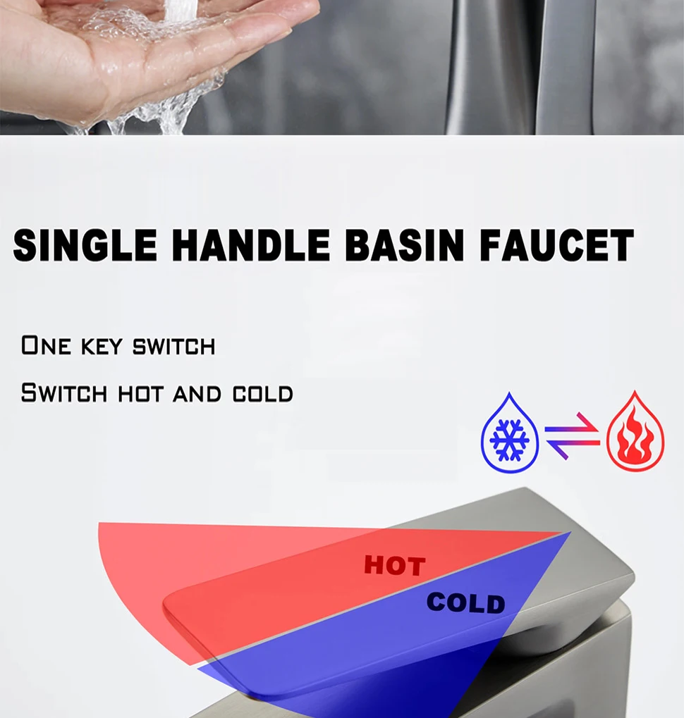 Basin Faucet Modern Black Bathroom Mixer Sink Tap Brushed Gold/Gunmetal/Chrome Wash basin Faucet Hot and Cold Sink Faucet New