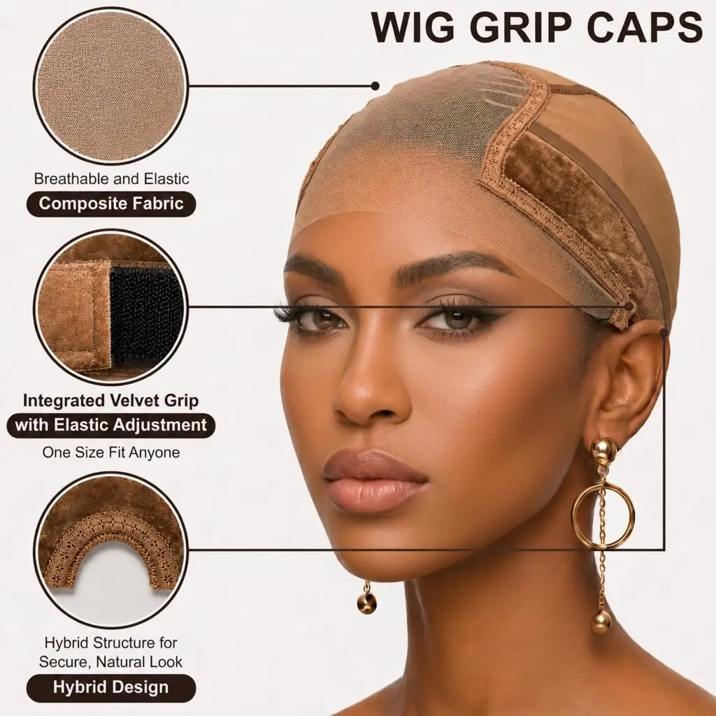 New HD Wig Cap for Women, HD Lace Front Wig Grip Cap with Adjustable Band | Breathable & Glueless | Secure Hold for Lace Wigs, B