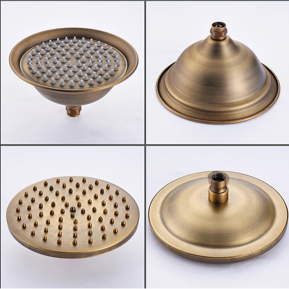 Rozin Brass Antique Bathroom Shower Faucet Set Wall Mount Dual Handle with Handshower + Shelf Brass Bathroom Shower Mixer Tap
